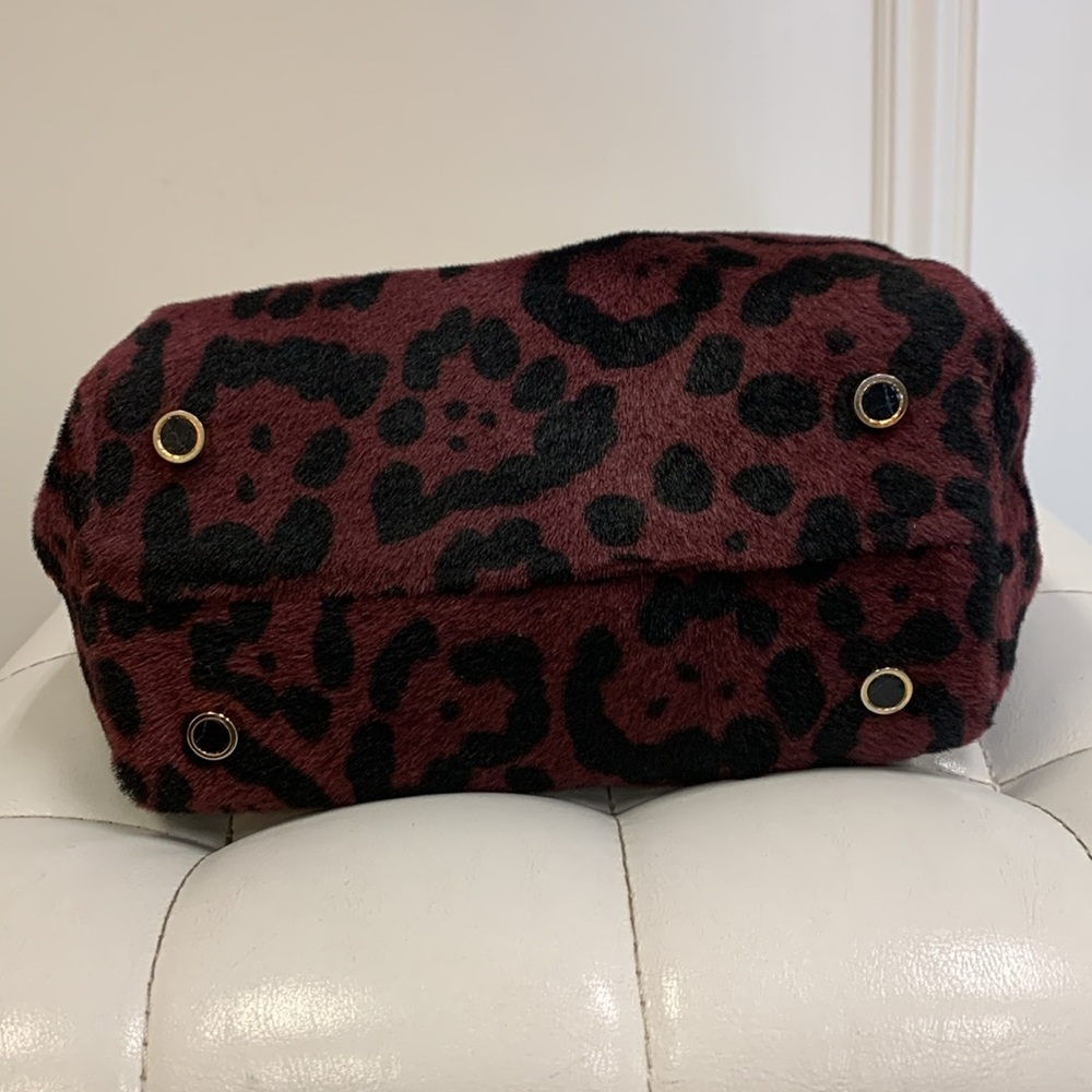 Nancy Gonzalez Burgundy and Black Leopard Calf Hair Crossbody Tote - Picture 5 of 10